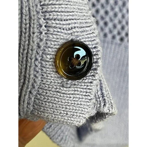 Neutral Open Knit Sweater Cardigan Blue L Coastal Nautical Preppy Resort Chic - Picture 5 of 7